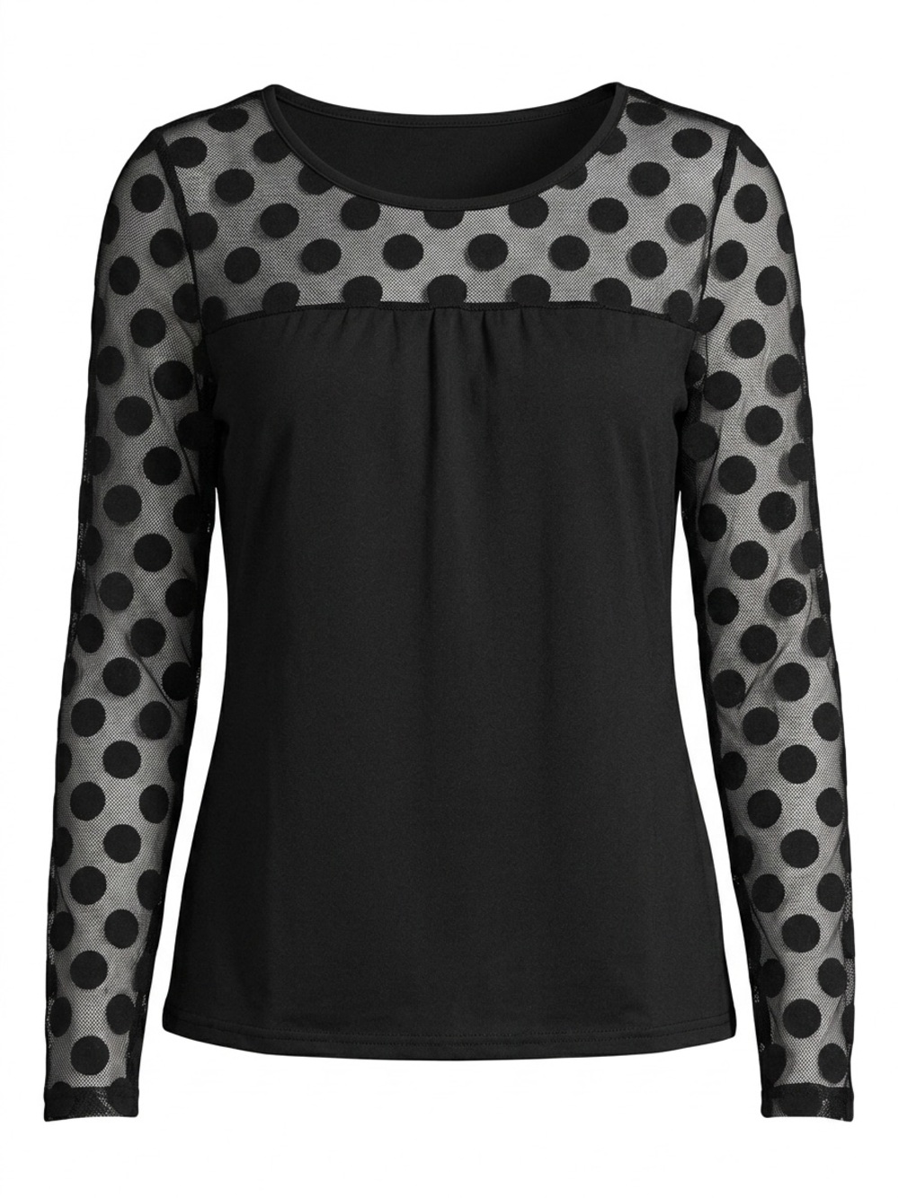 Black Polka Dot Mesh Sleeve Women’s Top - NWOT